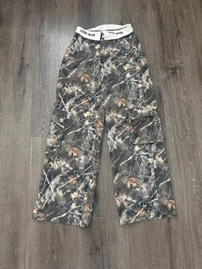 SHEIN Green Brown Woodland Camo Pants with White Brand Tag